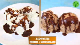 2 RECEITAS DE SORVETE VEGANO NINHO E CHOCOLATE  CALDA CREMOSA SUPER BARATA 674 [upl. by Nosnevets]