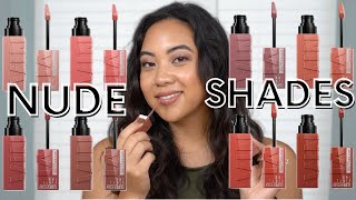 NEW NUDES  MAYBELLINE VINYL INK LIPSTICKS  FULL COLLECTION SWATCHES [upl. by Ardnasirhc]