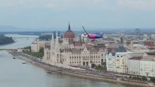 WIZZ A321 low flyover in Budapest 1 May 2016 [upl. by Doralynne265]